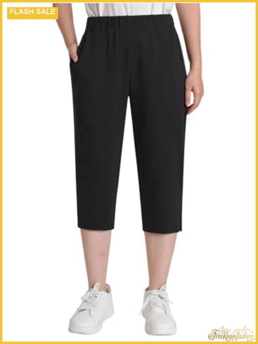 Petite Knit Capris with Pockets Cotton Pull On 16" Inseam